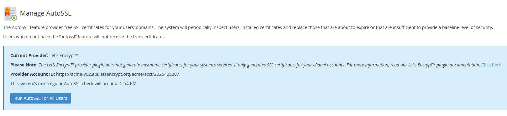 Run AutoSSL For All Users Button
