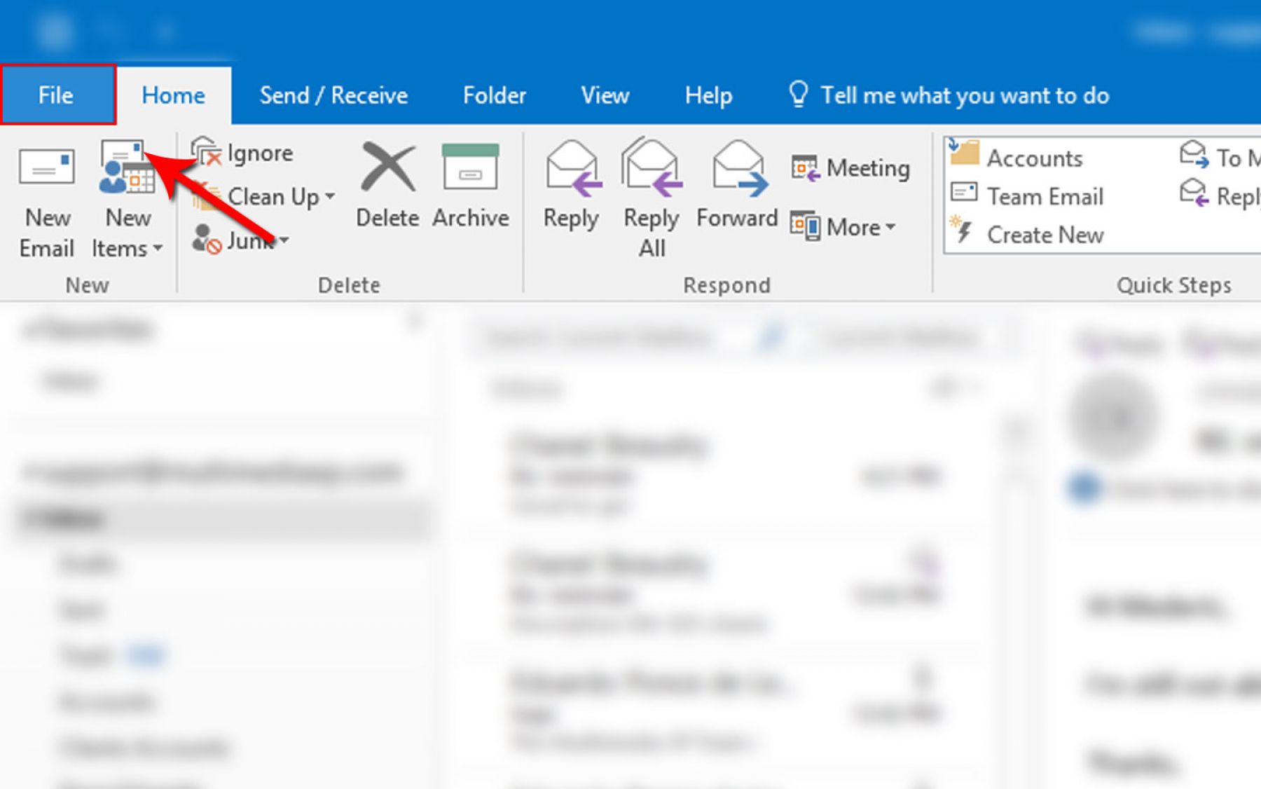 access account settings for outlook 2016